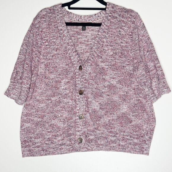 Banana Republic Short Sleeve Marled Knit Cardigan Sweater Top Womens Size Medium - Picture 1 of 7